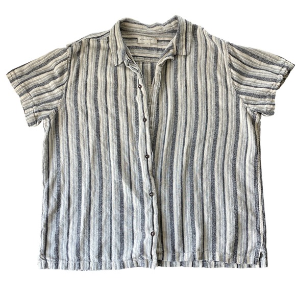 Aeropostale Striped Button Shirt Mens XXL Beige Blue Short Sleeve Casual Linen - Picture 1 of 8